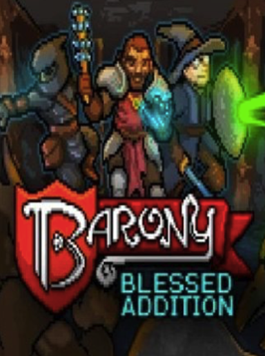 Barony game cover on Steam platform, a first-person roguelike dungeon crawler