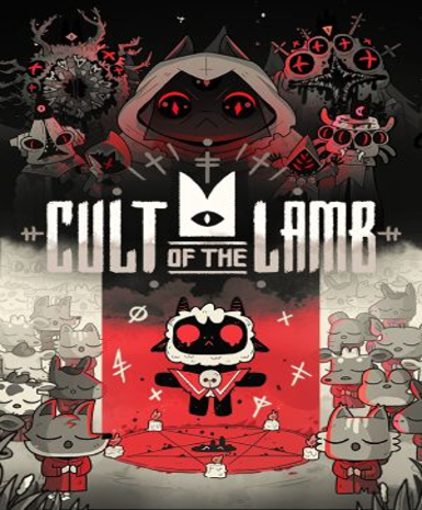 Cult of the Lamb game cover for Steam platform, featuring a cute lamb leading a cult.