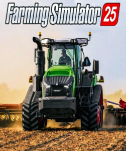 Farming Simulator 25 game cover for Steam platform, showcasing agricultural simulation gameplay.
