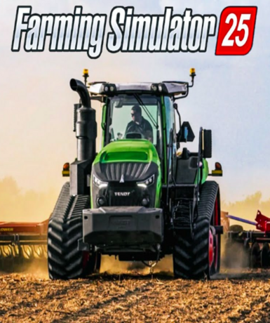 Farming Simulator 25 game cover for Steam platform, showcasing agricultural simulation gameplay.