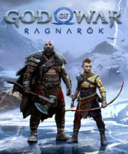 God of War: Ragnarok game cover for Steam platform, featuring Kratos and Atreus in a mythical adventure