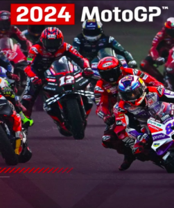 MotoGP 24 game cover for Steam platform, showcasing high-speed motorcycle racing action.