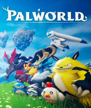 Palworld game cover on Steam platform, early access adventure with creatures