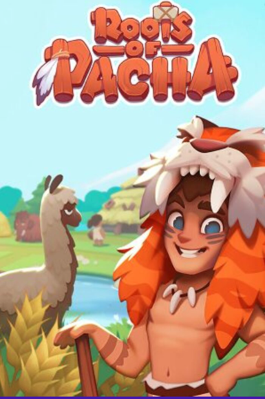 Roots of Pacha game cover on Steam platform, a prehistoric farming adventure