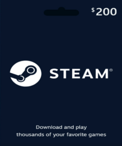 Steam Gift Card 200 USD (US) for Steam platform, perfect for gamers.